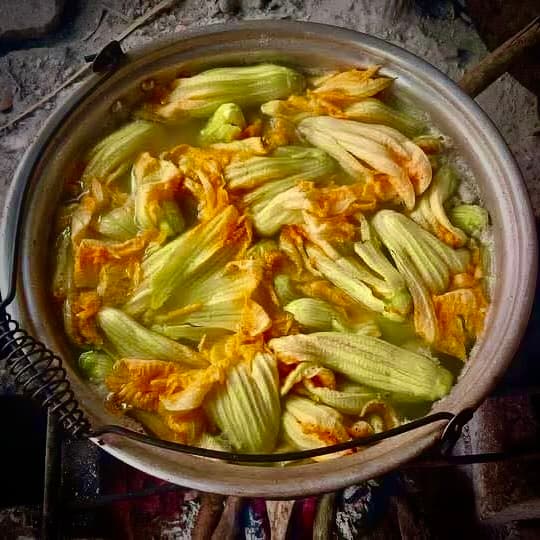 Patillo of joroch made with young squash and squash blossoms